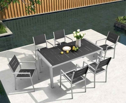 Garten Esstisch Set SALLY - 180 x 90 cm Tisch mit 6 Aluminium Stühlen