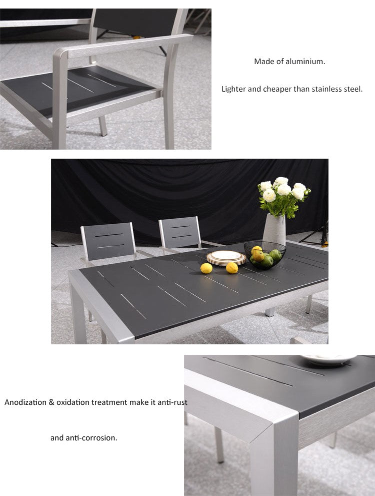 Garten Esstisch Set SALLY - 180 x 90 cm Tisch mit 6 Aluminium Stühlen