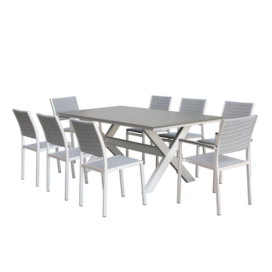Ensemble table à manger de jardin avec 8 chaises en rotin - parfait pour le jardin 