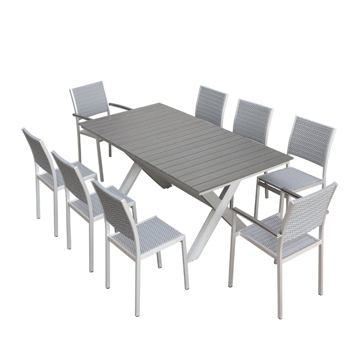 Ensemble table à manger de jardin avec 8 chaises en rotin - parfait pour le jardin 