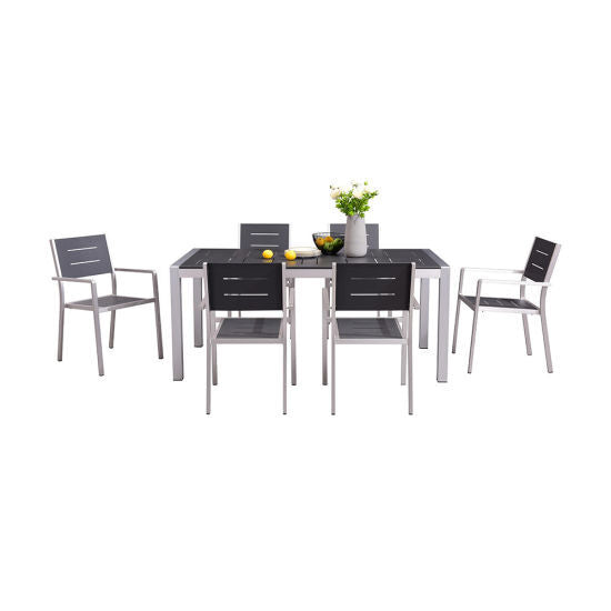 Garten Esstisch Set SALLY - 180 x 90 cm Tisch mit 6 Aluminium Stühlen