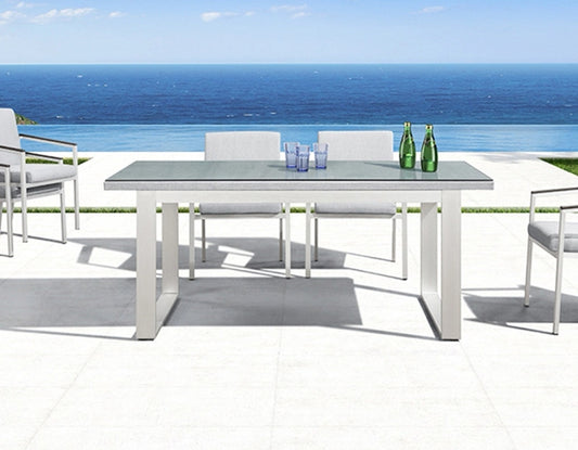 Garden dining table set with 6 padded aluminum chairs - weatherproof and elegant