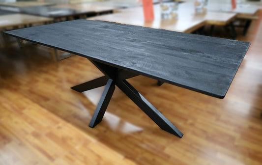 Table à manger en bois véritable de manguier laqué 200 x 100 cm - élégance naturelle avec un design moderne
