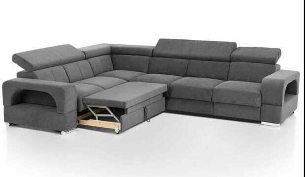 Ecksofa FEWA - Vielseitiges Sofa mit beidseitig montierbarem Schenkel und integriertem Bettkasten