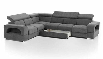 Ecksofa FEWA - Vielseitiges Sofa mit beidseitig montierbarem Schenkel und integriertem Bettkasten