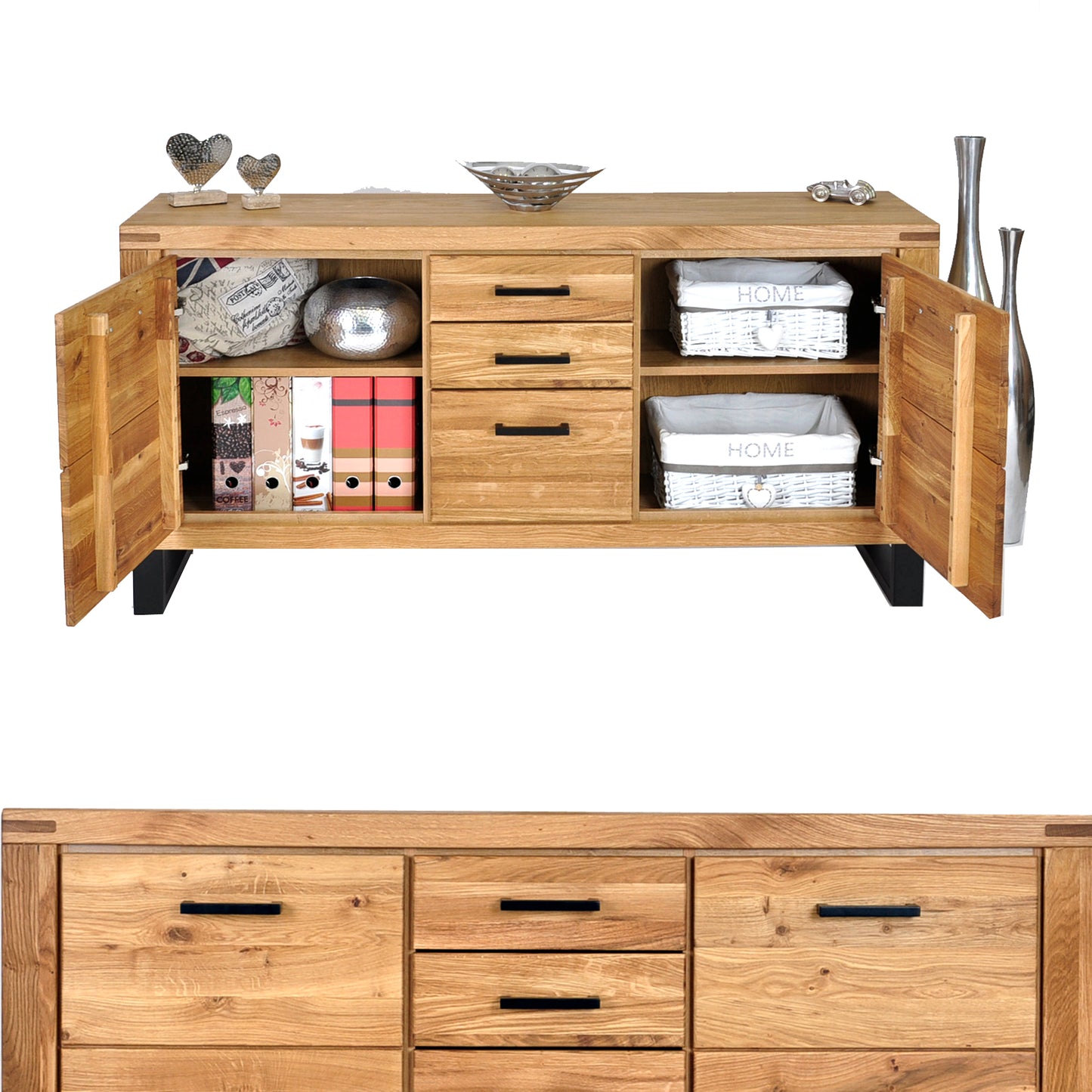 TINA chest of drawers - Made of solid oak with industrial accents