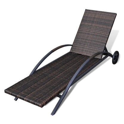 Sonnenliege mit Polster & Rollen Poly Rattan Braun