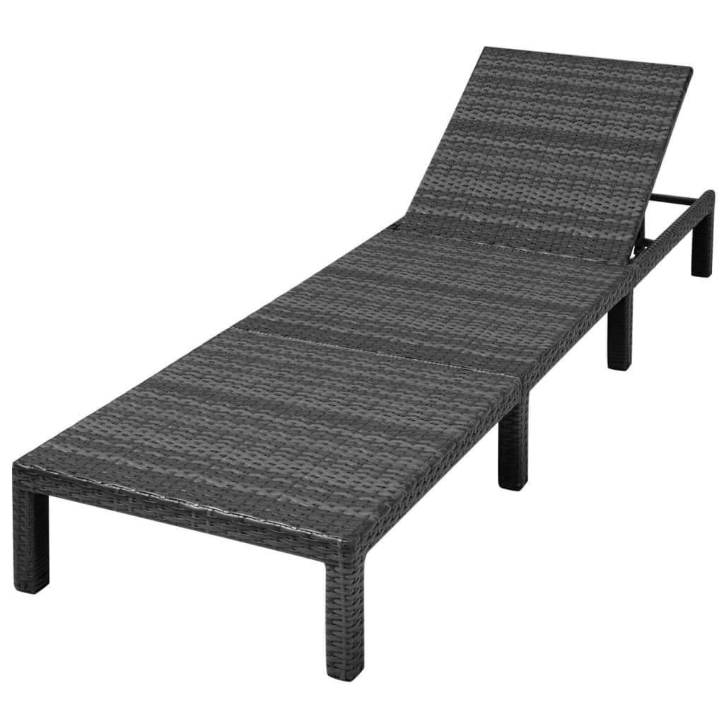 Sonnenliege mit Auflage Poly Rattan Schwarz