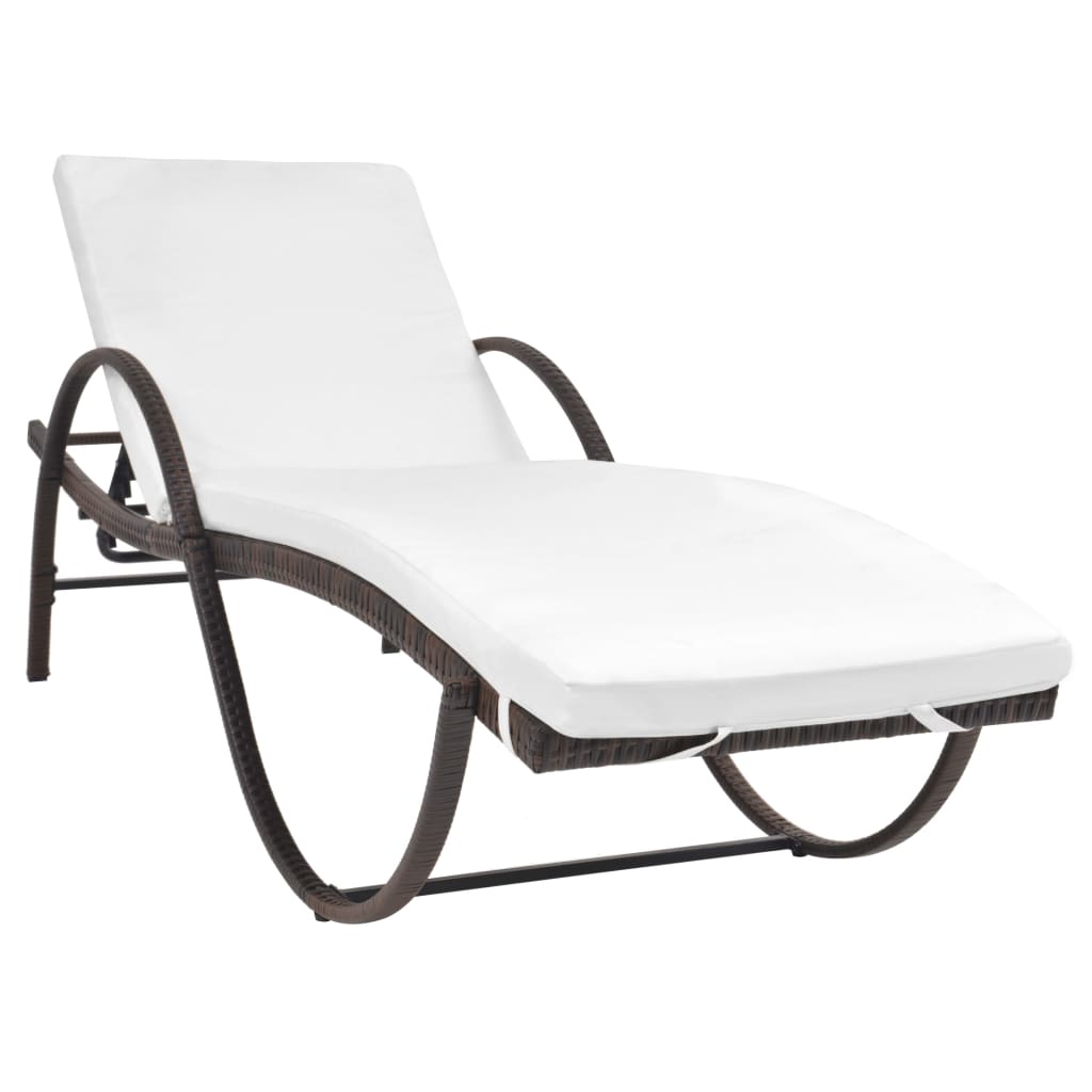 Sonnenliege mit Auflage & Tisch Poly Rattan Braun