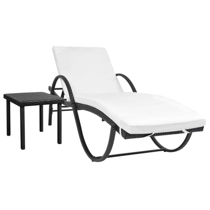 Sonnenliege mit Auflage & Tisch Poly Rattan Schwarz