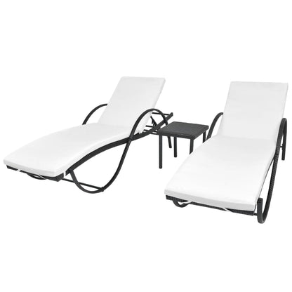 Sonnenliegen 2 Stk. mit Tisch Poly Rattan Schwarz