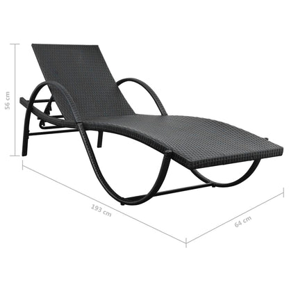 Sonnenliegen 2 Stk. mit Tisch Poly Rattan Schwarz