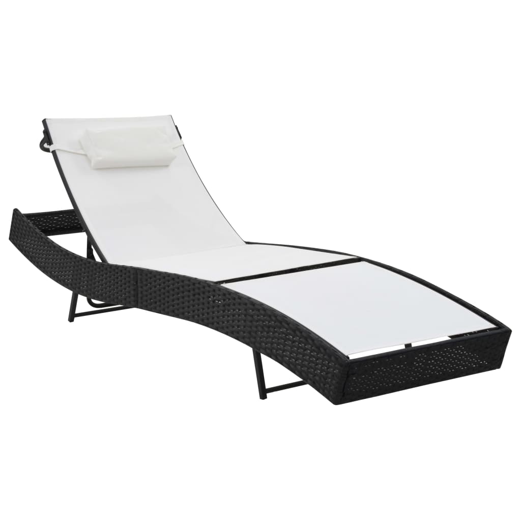 Sonnenliege mit Kissen Poly-Rattan Schwarz