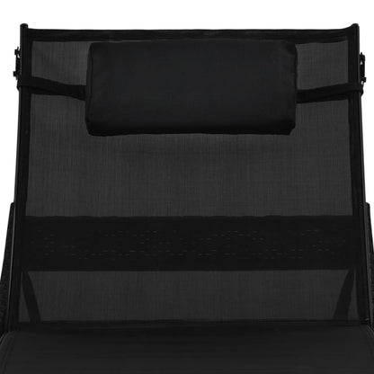 Sonnenliegen 2 Stk. mit Tisch Poly Rattan und Textilene Schwarz