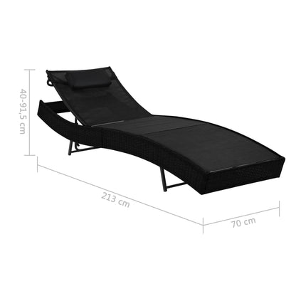 Sonnenliegen 2 Stk. mit Tisch Poly Rattan und Textilene Schwarz