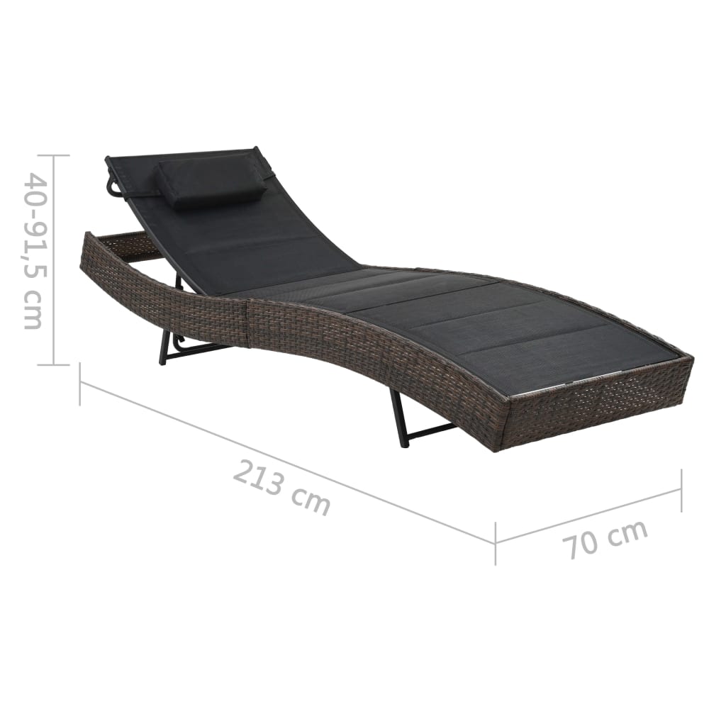 Sonnenliege Poly Rattan und Textilene Braun