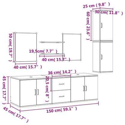 vidaXL 7-tlg. Badmöbel-Set Schwarz Holzwerkstoff