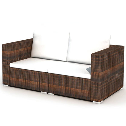 10-tlg. Garten-Lounge-Set mit Auflagen Poly Rattan Braun