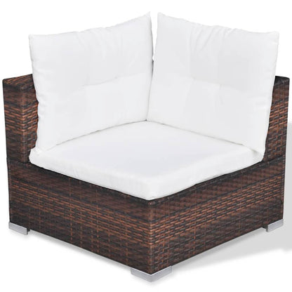 10-tlg. Garten-Lounge-Set mit Auflagen Poly Rattan Braun