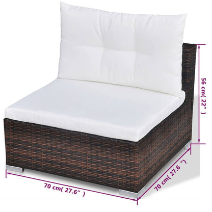 10-tlg. Garten-Lounge-Set mit Auflagen Poly Rattan Braun