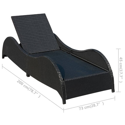 Sonnenliege mit Polsterauflage Poly Rattan Schwarz