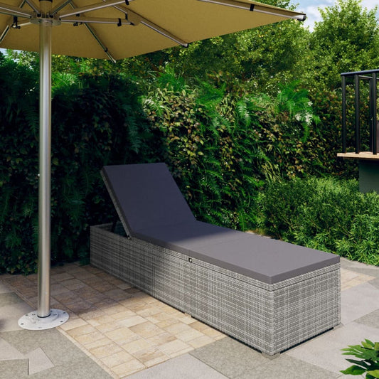 Sonnenliege mit Auflage Poly Rattan Grau