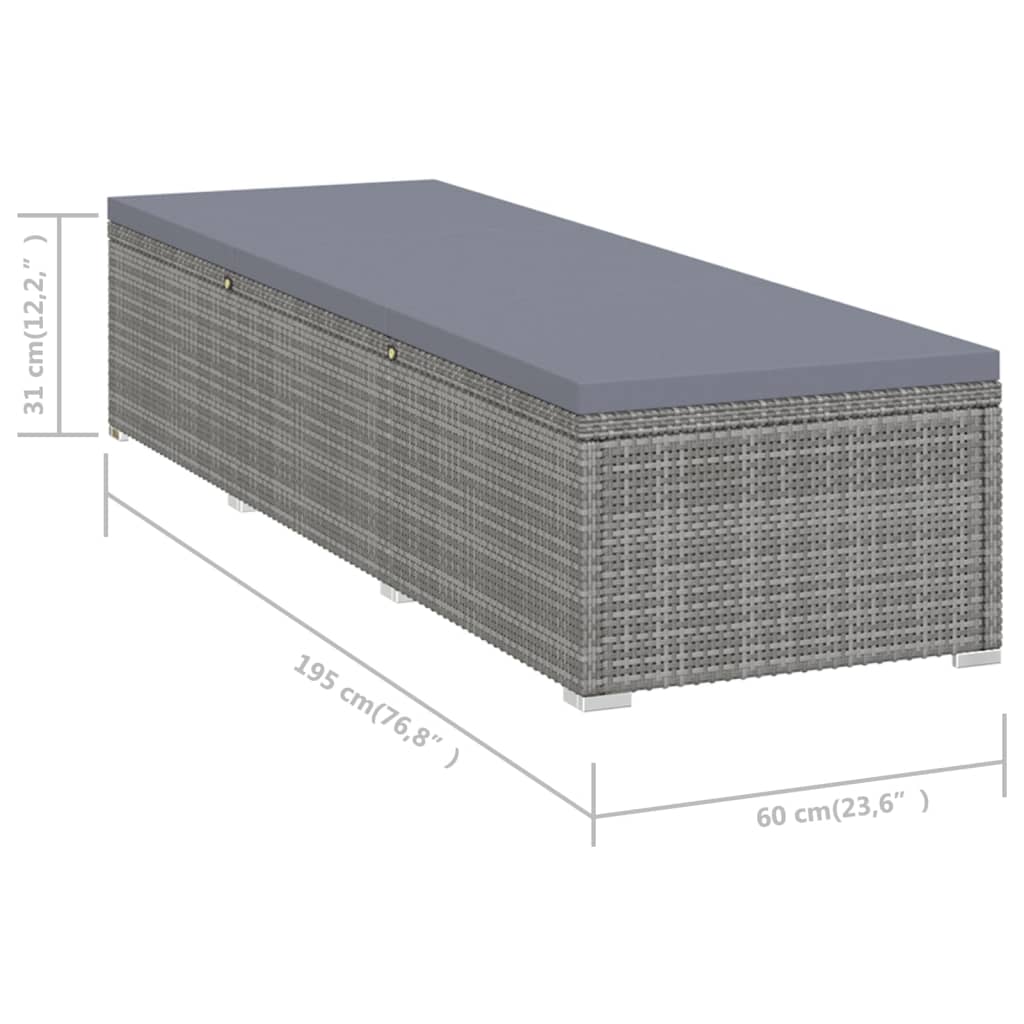 Sonnenliege mit Auflage und Teetisch Poly Rattan Grau