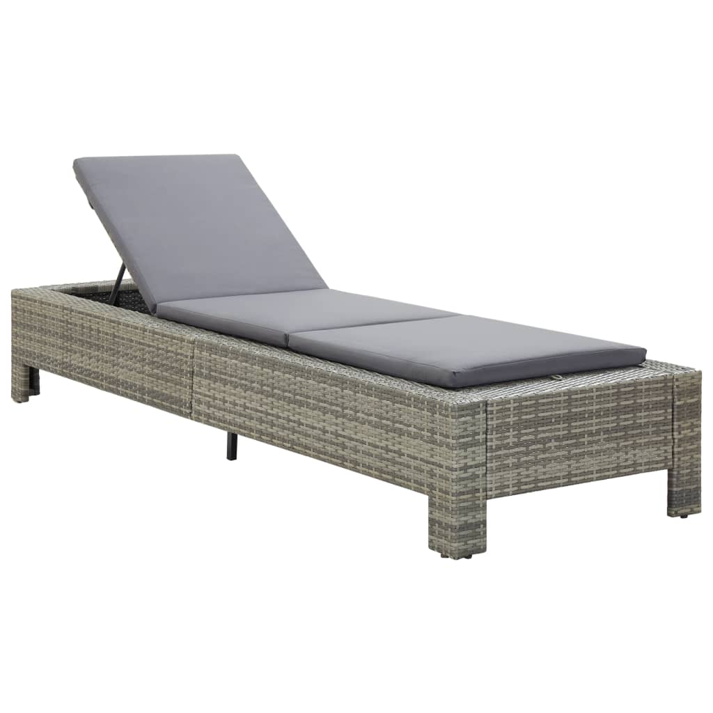 Sonnenliege mit Auflage Grau Poly Rattan