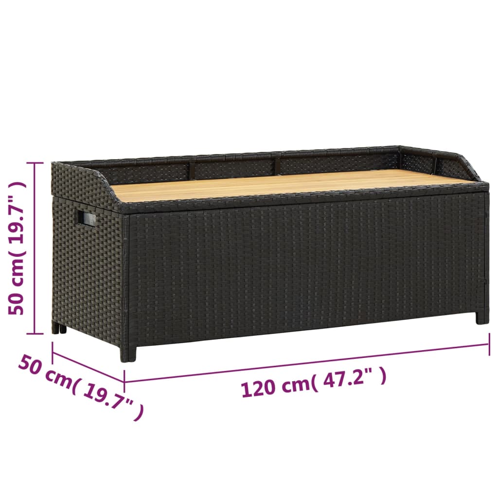 Sitzbank mit Stauraum 120 cm Poly Rattan Schwarz