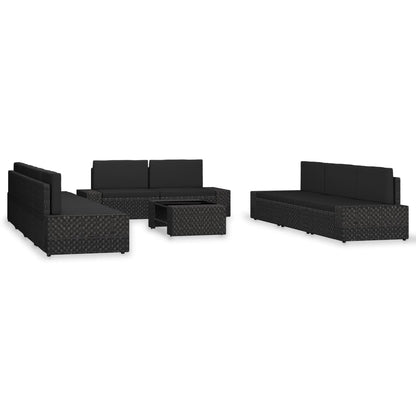 10-tlg. Garten-Lounge-Set Poly Rattan Schwarz