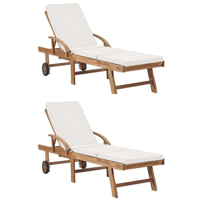 Sonnenliegen mit Auflagen 2 Stk. Massivholz Teak Creme