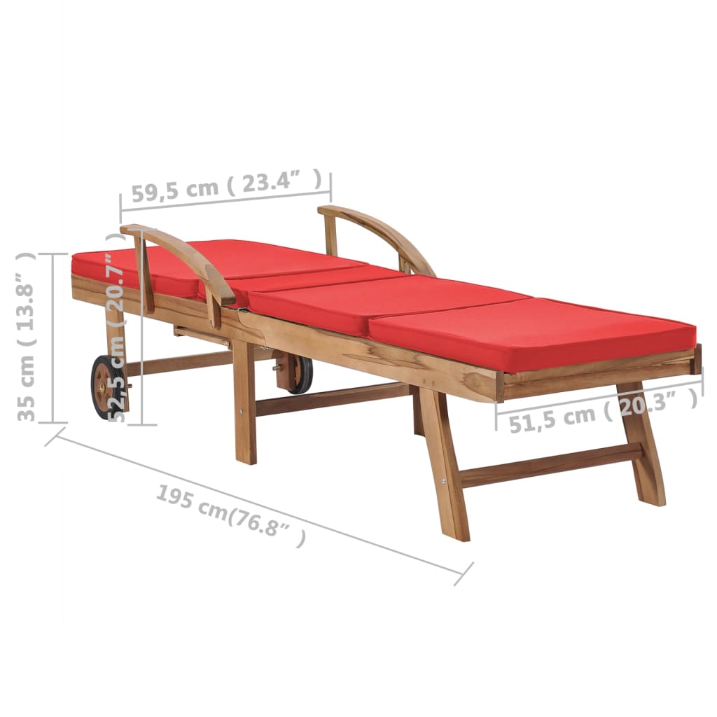 Sonnenliegen mit Auflagen 2 Stk. Massivholz Teak Rot