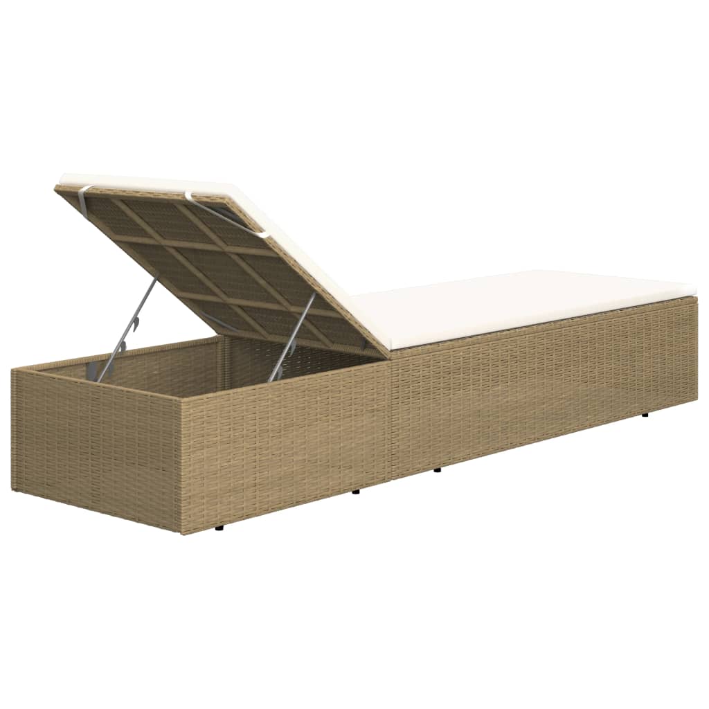 Sonnenliege Poly Rattan Braun und Cremeweiß