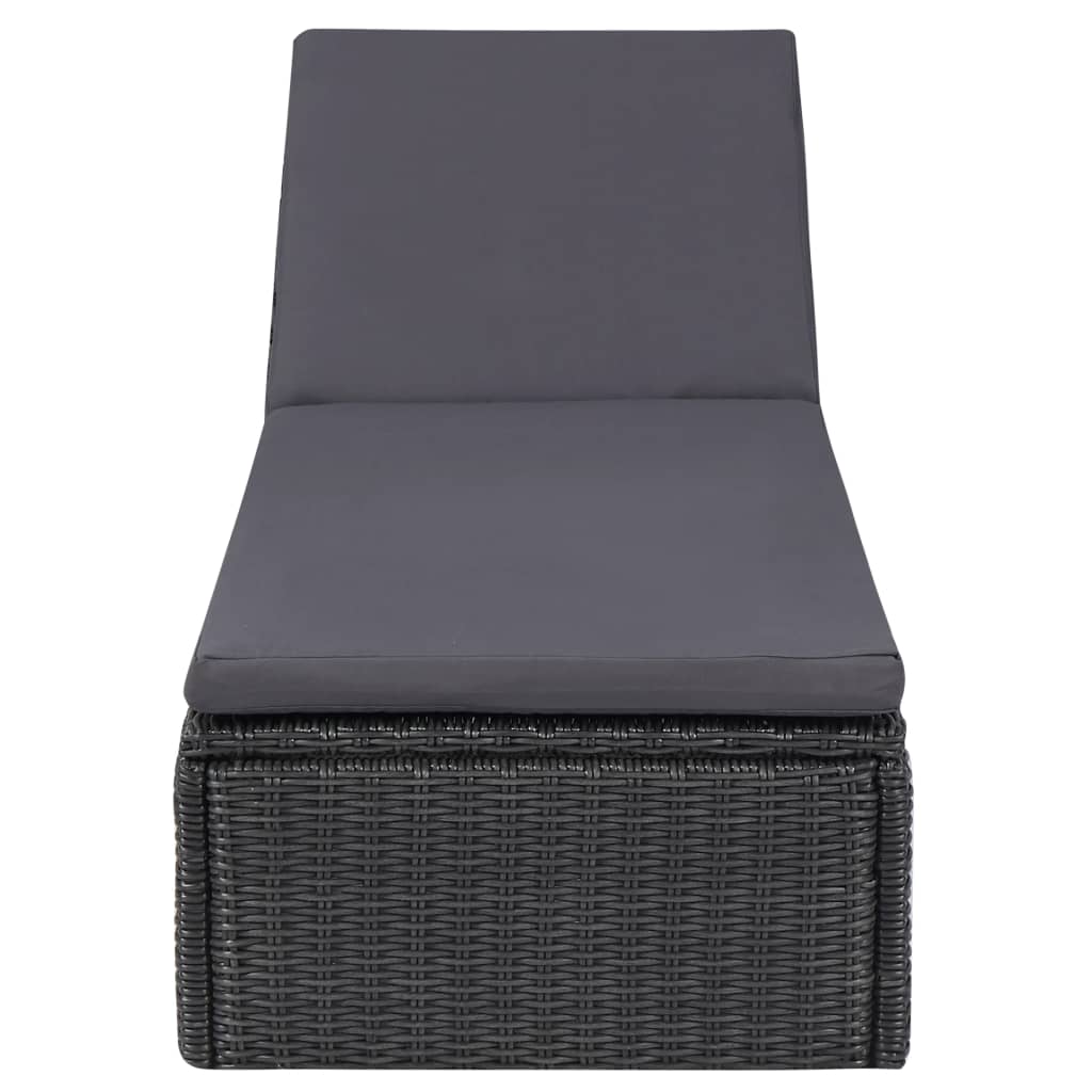 Sonnenliege Poly Rattan Schwarz und Dunkelgrau