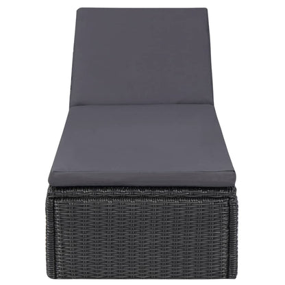 Sonnenliege Poly Rattan Schwarz und Dunkelgrau