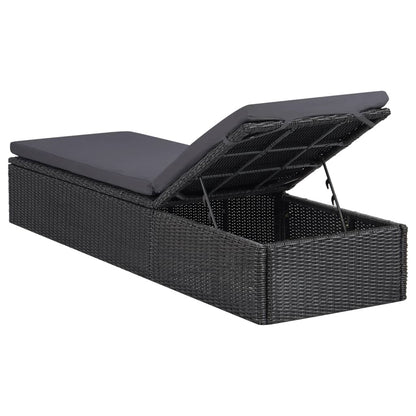 Sonnenliege Poly Rattan Schwarz und Dunkelgrau