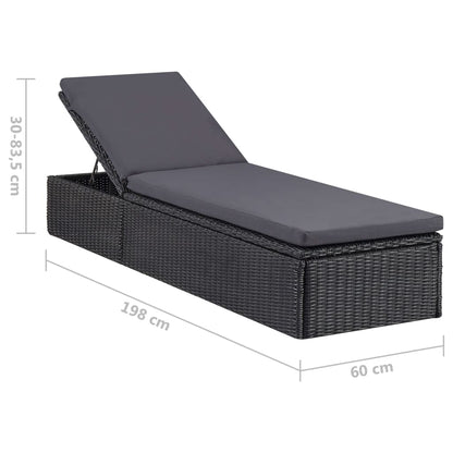 Sonnenliege Poly Rattan Schwarz und Dunkelgrau