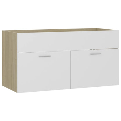 Waschbeckenunterschrank Weiß Sonoma-Eiche 90x38,5x46 cm