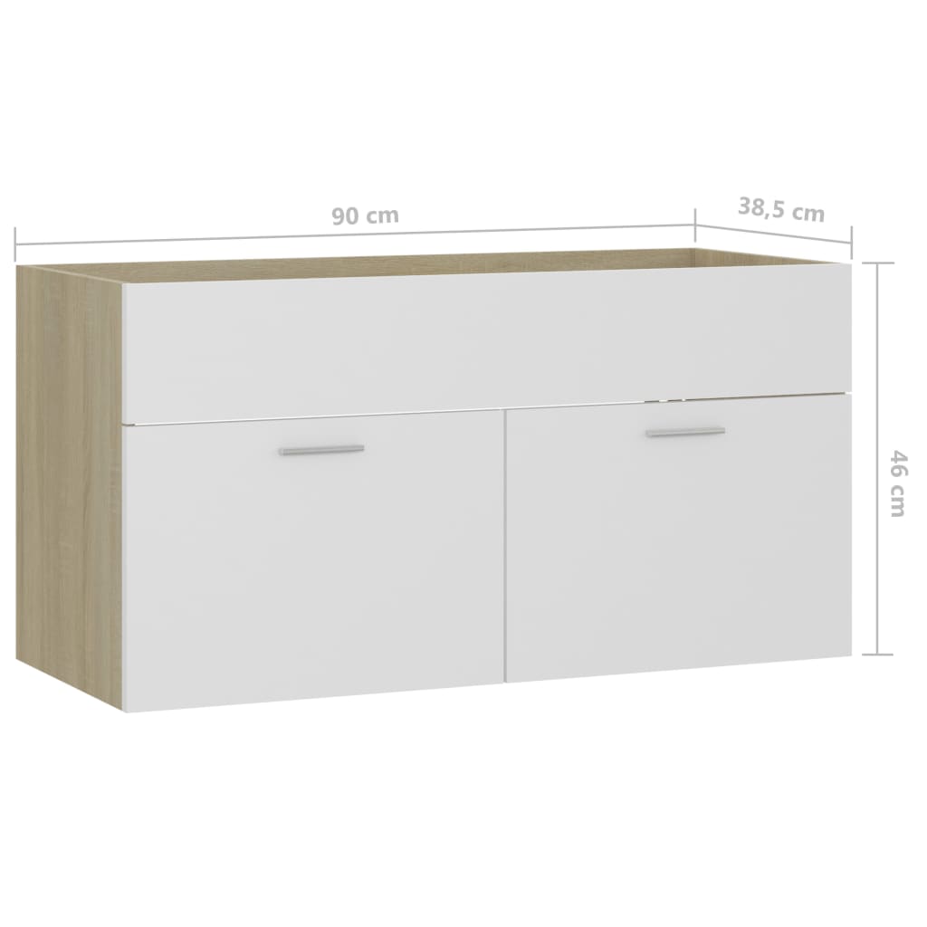 Waschbeckenunterschrank Weiß Sonoma-Eiche 90x38,5x46 cm