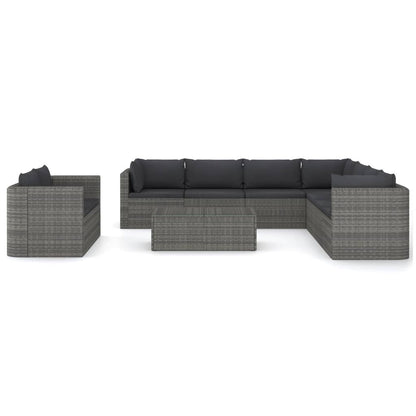 10-tlg. Garten-Lounge-Set mit Kissen Poly Rattan Grau