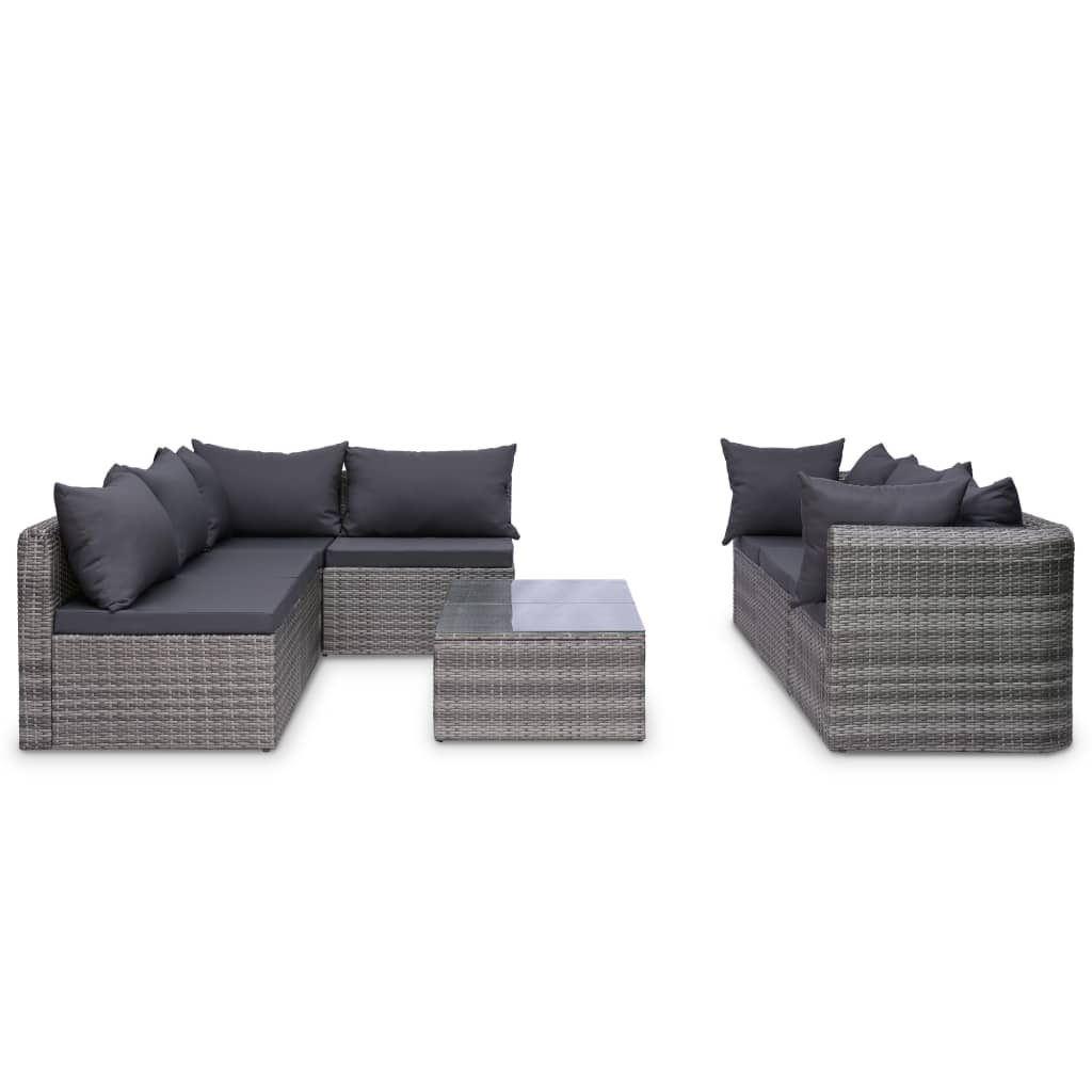 10-tlg. Garten-Lounge-Set mit Kissen Poly Rattan Grau