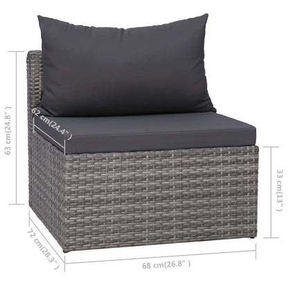 10-tlg. Garten-Lounge-Set mit Kissen Poly Rattan Grau