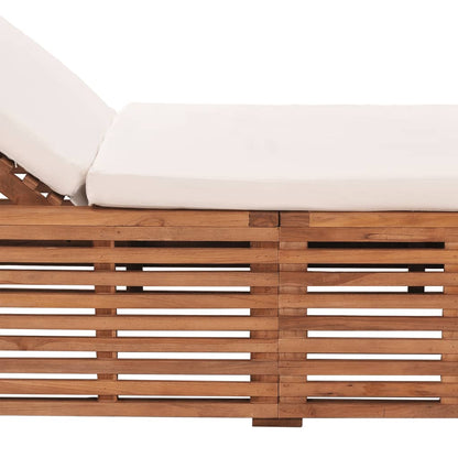 Sonnenliege mit Creme Kissen Teak Massivholz