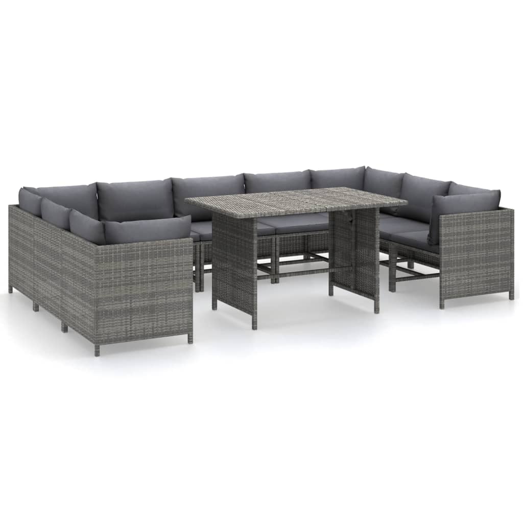 10-tlg. Garten-Lounge-Set mit Kissen Poly Rattan Grau