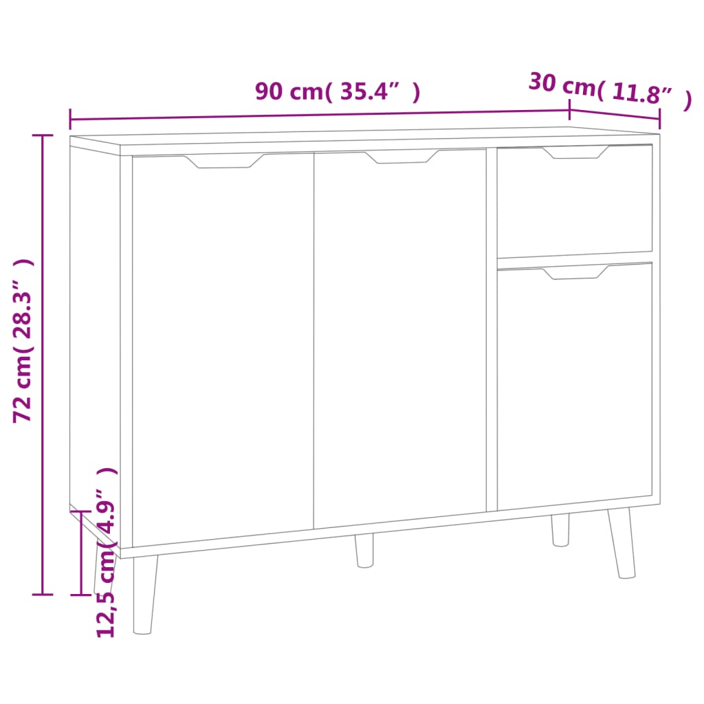 Sideboard Weiß und Sonoma-Eiche 90x30x72 cm Holzwerkstoff