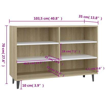 Sideboard Weiß und Sonoma-Eiche 103,5x35x70 cm Holzwerkstoff