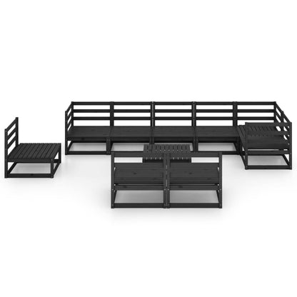 10-tlg. Garten-Lounge-Set Schwarz Massivholz Kiefer