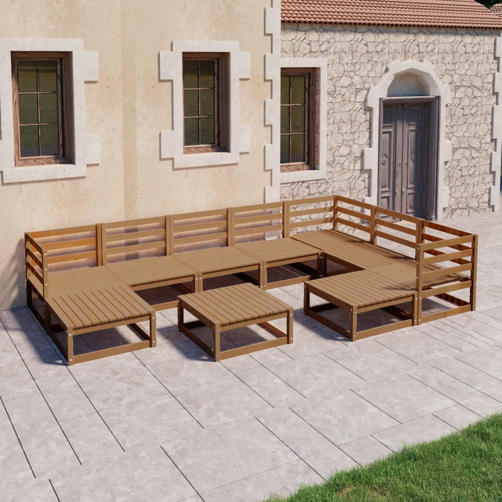 10-tlg. Garten-Lounge-Set Honigbraun Massivholz Kiefer