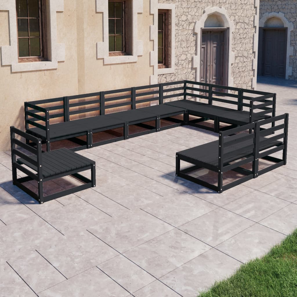 10-tlg. Garten-Lounge-Set Schwarz Massivholz Kiefer