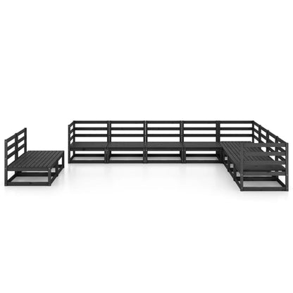 10-tlg. Garten-Lounge-Set Schwarz Massivholz Kiefer